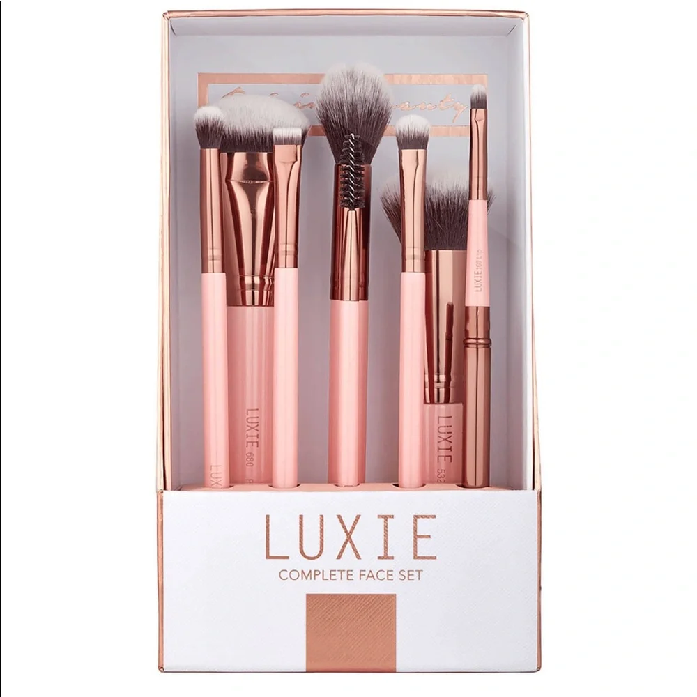 LUXIE 8p COMPLETE FACE BRUSH SET - ROSE GOLD $80 NIB
